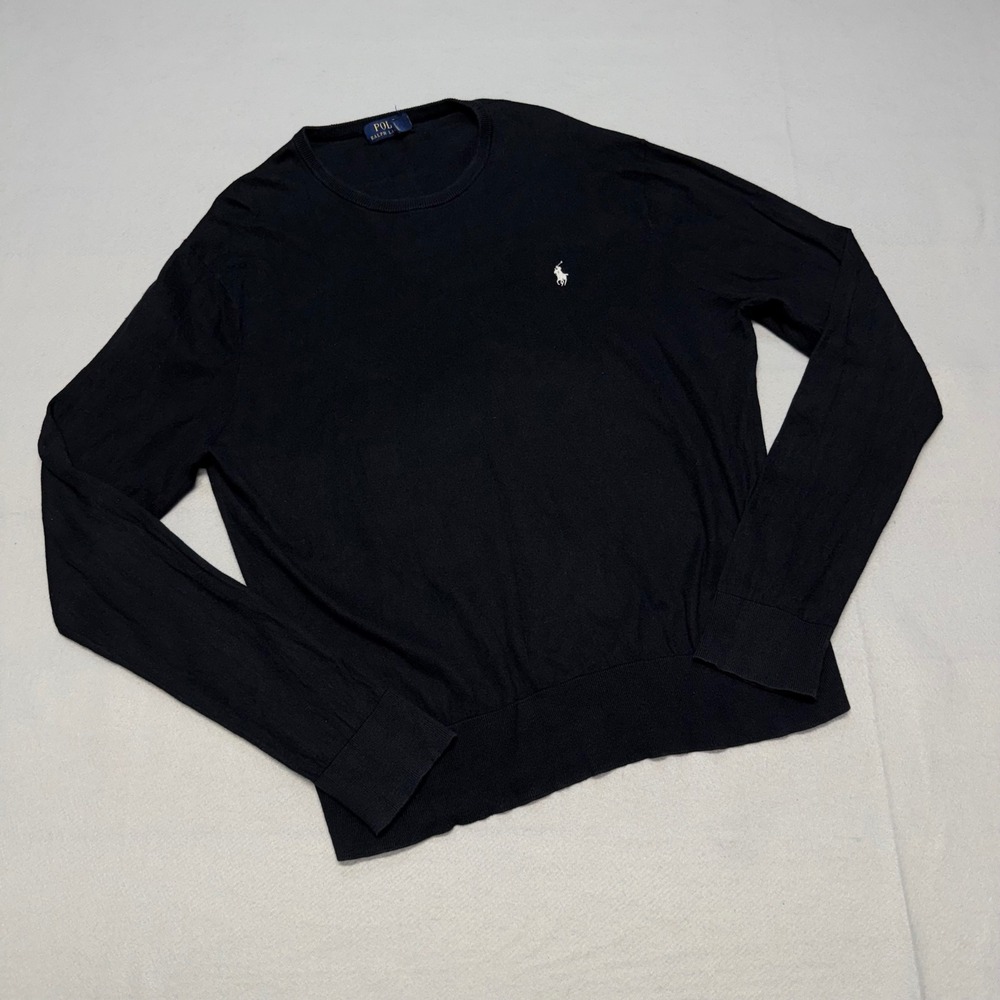 Polo Ralph Lauren Mens XXL Black Cotton Cashmere Crewneck Sweater Pony Logo